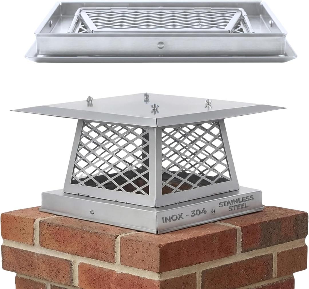 12"x12" Single Flue Bolt-On Chimney Cap with Easy & Fast Assembly Design – Durable Rust-Free Stainless Steel Chimney Cover for Outdoor Protection (Fits 11x11, 12x11, 12x12 & 12.5x12.5 Flues)