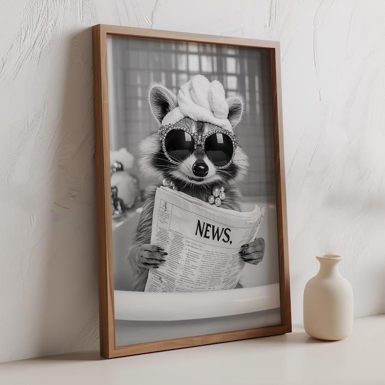 Funny Raccoon Bathroom Canvas Wall Art set of 3 Black and White Cute Poster Print Artwork Humor Adorable Animals Pictures Wall Decor for Washroom Restroom laundry 16x24in