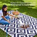 OLANLY Waterproof Outdoor Rug 8x10 ft, Outdoor Plastic Straw Rug for Camping, RV Mat Outside, Indoor Outdoor Carpet for Porch, Deck, Backyard, Balcony, Picnic, Navy & White