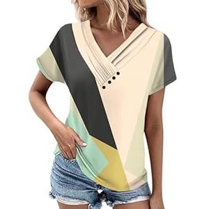 Womens Graphic Tees Going Out Curved Hem Tops Flattering Summer V Neck Shirts, L