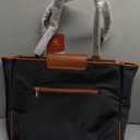 LOVEVOOK Laptop Tote Bag for Women,Nylon Work Totes with 15.6 Inch Laptop Compartments, Lightweight Computer Purse with Large Cup Holder,Travel Tote with Luggage Straps (Black-Brown)