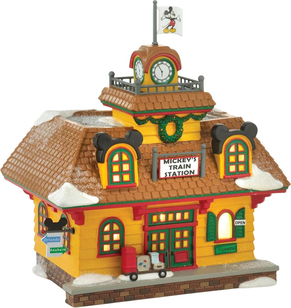 Department 56 Disney Village Mickey Mouse Train Station Lit Building, 5.67 Inch, Multicolor
