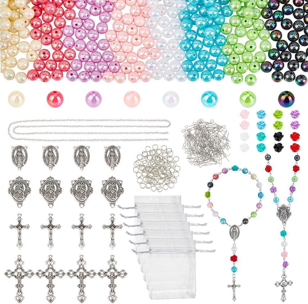 PH PandaHall 1187pcs Rosary Jewelry Making Kit, Flower Beads Acrylic Beads Resin Cross Crucifix Charms with Accessories Chain for DIY Ramadan First Communion Easter Necklace Bracelet Jewelry Making