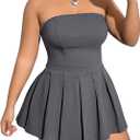 MakeMeChic Women's Plus Size Strapless Pleated Dress High Waist Y2K Club Mini Dress (X-Large Plus, Dark Grey)