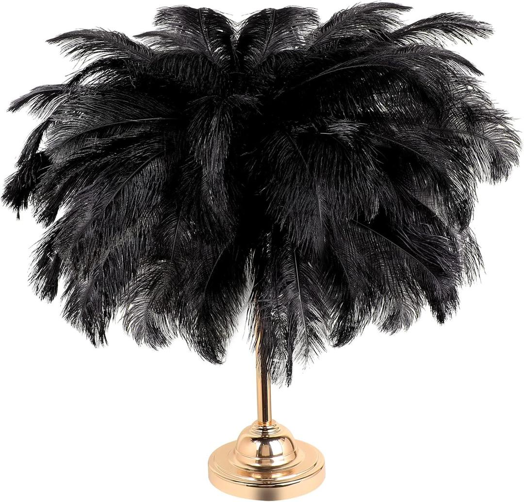 Retrowavy 30 Pcs 14-16 Inches Large Natural Ostrich Feathers Bulk for Centerpieces for Wedding Party Centerpieces Home Decoration Flower Arrangement (Black)
