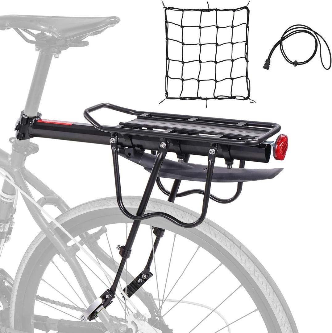 HOMEE Rear Bike Rack,Bike Cargo Racks Frame Aluminum Alloy Universal Adjustable Cycling Equipment Stand Footstock Bicycle Luggage Carrier with Tools and Reflector for 26"-29" Frames
