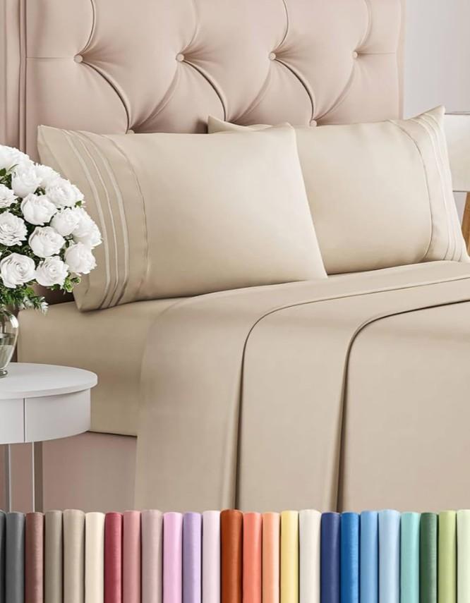 Queen Size 4 Piece Sheet Set - Comfy Breathable & Cooling Bed Sheets Set - Hotel Luxury Bedding for Women, Men, Kids & Teens - Deep Pockets, Easy Secure Fit, Soft and Wrinkle Free - Oeko-Tex - Wheat