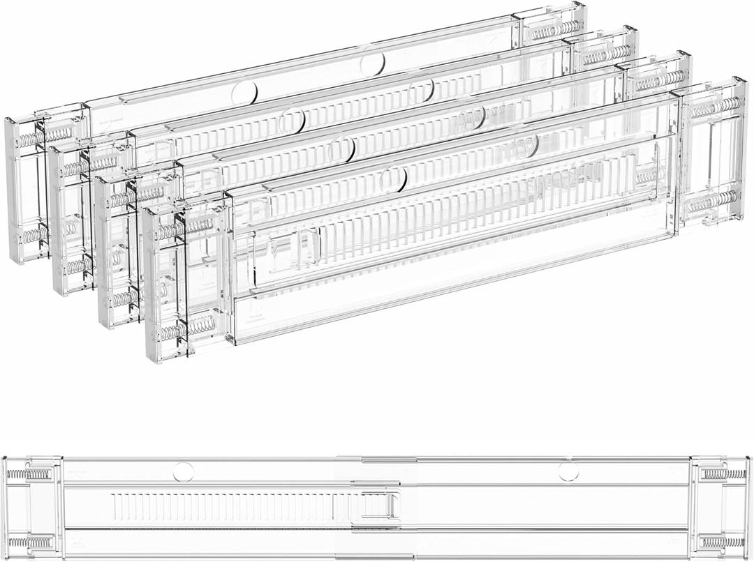 Yieach 4 Pack 3.2 Inch Shallow Acrylic Drawer Dividers for Clothes,Expandable Deep Dresser Dividers From 15 to 21'',Adjustable Drawer Separators for Dresser,Nursery and Baby Clothing,Sock,Underwear