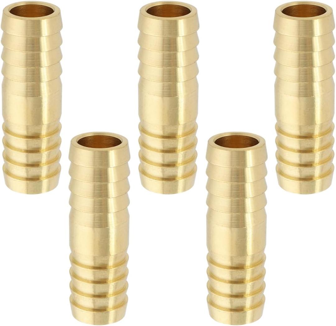 LTWFITTING Brass Barb Splicer Mender 1/2-Inch ID Hose Fitting for Vehicle Fuel System Heater System (Pack of 5)