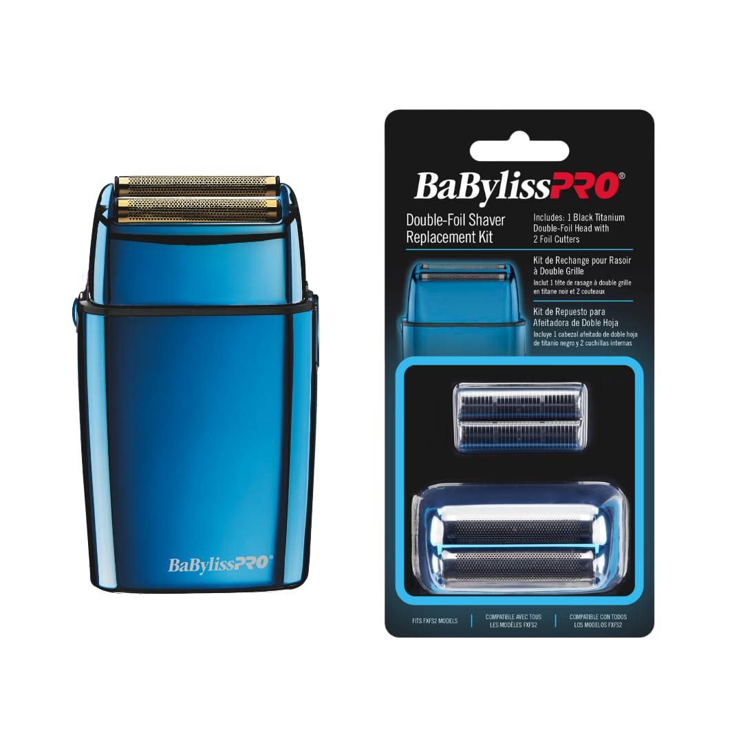Bundle of FoilFX Cord/Cordless Metal Double Foil Shaver (Blue) + FoilFX Double Replacement Foil with Cutters (Blue)