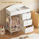 DTK Changing Table Dresser with Clothing Rack and Storage Shelf,3-Drawer Baby Dresser with Changing Table Top,Diaper Changing Station with Waterproof Pad,Mobile Dresser for Nursery,White