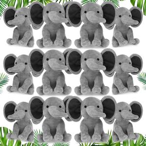 Tradder 12 Pcs Elephant Stuffed Animals 10 Inch Stuff Animal Plush Toy for Baby Shower Cute Soft Elephant Toys for Birth Stats Babies Girls Boys Infant Newborn Party Supplies Graduation Gift, (Gray)