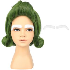 Kids Short Olive Green Cosplay Wig with White Eyebrows for Halloween Costume Party (Kids Olive Green Wig)