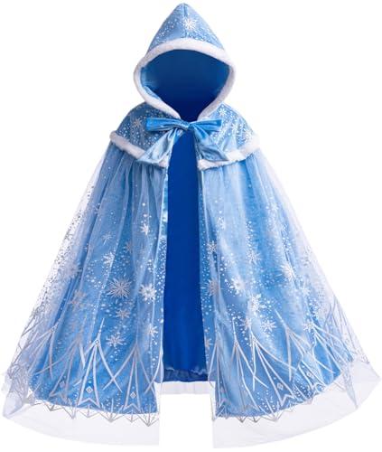 PURFEEL Girls Princess Velvet Cape Kids Elsa Hooded Princess Cape Halloween Snow Cloak Costumes, Size M