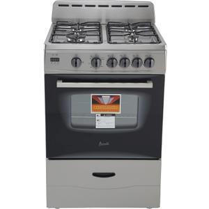 Avanti Gas Range Oven, Compact Freestanding Design, 4 Sealed Burners with Electronic Ignition, 2.6 Cu.Ft. Capacity Features Glass Door Storage Drawer Broiler and Accessories, 24-Inch, Stainless Steel