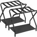 AMHANCIBLE Luggage Rack, Set of 2, Foldable Suitcase Stands for Guest Room, Metal Luggage Holder with Storage Shelf for Bedroom, Hotel, Easy Assemble, Black HLR02BK