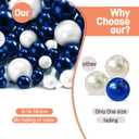 200Pcs Navy Blue&White Vase Filler Pearl Beads for Centerpieces Vases, No Hole Faux Polish Pearls for Floating Candle Home Birthday Wedding Party Table Decor8/14/20mm