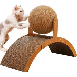 Sisal Cat Scratching Ball Toy, Interactive Cat Scratcher Board with Wooden Frame, Durable Scratch Toy for Indoor Cats, Wear-Resistant Ferris Wheel Design for Endless Fun! (Middle)