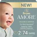 Pampers Amore, Size 2 (10-22 lbs), 74 Count, Our Best Diaper – Hypoallergenic & Fragrance Free, Up to 100% Leakproof, Soft as Cashmere