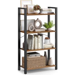VASAGLE 4-Tier Bookshelf, Bookcase with Steel Frame, Book Shelf for Living Room, Home Office, Study, 11.8 x 26 x 47 Inches, Industrial Style, Rustic Brown and Ink Black ULLS60BX
