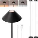 Rechargeable Floor Lamp for Indoor/Outdoor, Cordless Tall Standing Lamp with 3 Color Temps & Dimmable, IP43 Waterproof, Adjustable Height 16-59 Inch,LED Floor Lamp for Living Room, Patio(2 Pack) (Black)
