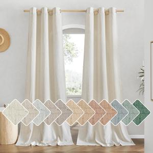 NICETOWN Natural Linen Doorway Curtains 80 inches Long, Grommet Thick Linen Weave Semi Sheer Window Treatments Privacy Assured with Light Filtering for Bedroom/Side Door, W34 x L80