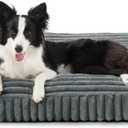 Dog Beds Large Sized Dog, Flat Pet Beds with Removable Washable Cover, Pet Mat Cute Pet Crate Bed Thick Shredded Chopped Crate Foam & Anti Slip Bottom for Indoor, 35"x23"x4" Grey