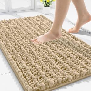 Smiry Bathroom Rugs Mat 30x20, Extra Soft Absorbent Chenille Bath Rugs, Non Slip Rubber Backing Machine Washable Quick Dry Bath Mats for Bathroom Floor, Tub, Shower, Home Decor Accessories, Beige