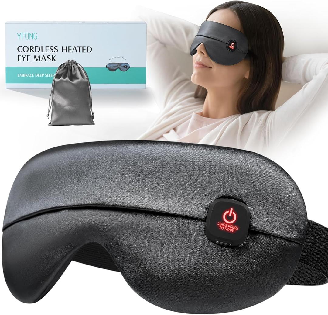 YFONG Cordless Heated Eye Mask for Dry Eyes, Warm Eye Compress for Stye, Blepharitis, Chalazion, MGD, Washable Heating Eye Mask for Sleeping, Travel, Office Nap, Perfect Light Blocking (Grey) (Gray)