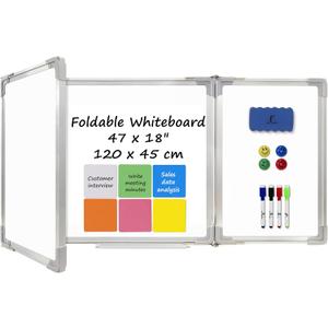 Whiteboard Set - Dry Erase Board 47 x 18 in with 1 Dry Wipe Eraser, 4 Markers, 4 Magnets and 6 Magnetic Notes - Large Vision Wall White Board for Home Office College