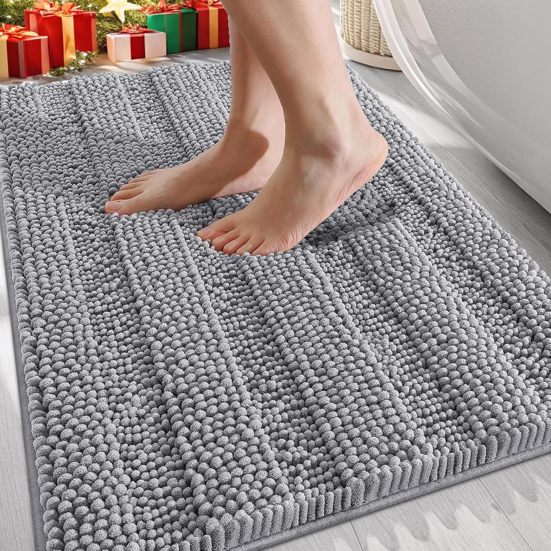 OLANLY Thick Bathroom Rugs 30x20, Extra Soft Absorbent Chenille Striped Bath Rugs, Rubber Backing, Machine Wash Dry, Bath Mats for Bathroom Floor, Tub and Shower, Home Decor Accessories, Grey