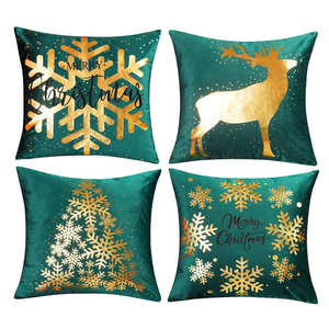 ONWAY Green Christmas Decorations Gold Throw Pillow Covers 20x20 Set of 4 Snowflakes Reindeer Decorative Cushion Cases Xmas Golden Decor for Couch Sofa Bedroom