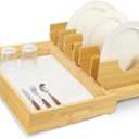 Bamboo Dish Drying Rack with Diatomaceous Earth Dish Drying Pad, Ultra Absorbent, Instant Dry, Space - Saving&Pull-out Design, Eco - Friendly Drying Mat for Dishes Cups, Match Any Countertop