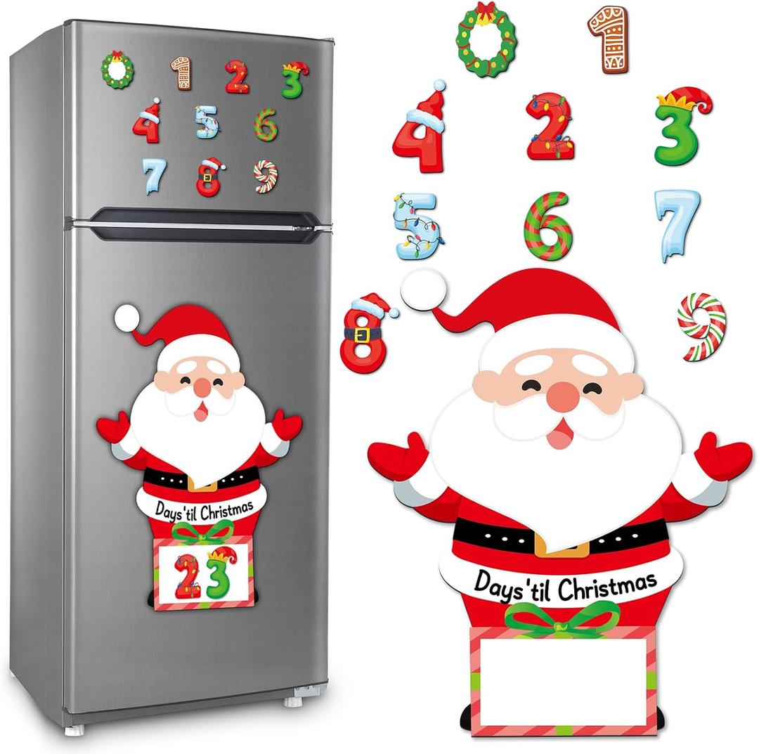 Christmas Advent Calendar Magnets 2025 Christmas Santa Claus Refrigerator Magnet Countdown to Xmas Ornament for Kids Adults Winter Santa Claus Magnetic Stickers for Fridge Holiday Home Classroom Decor