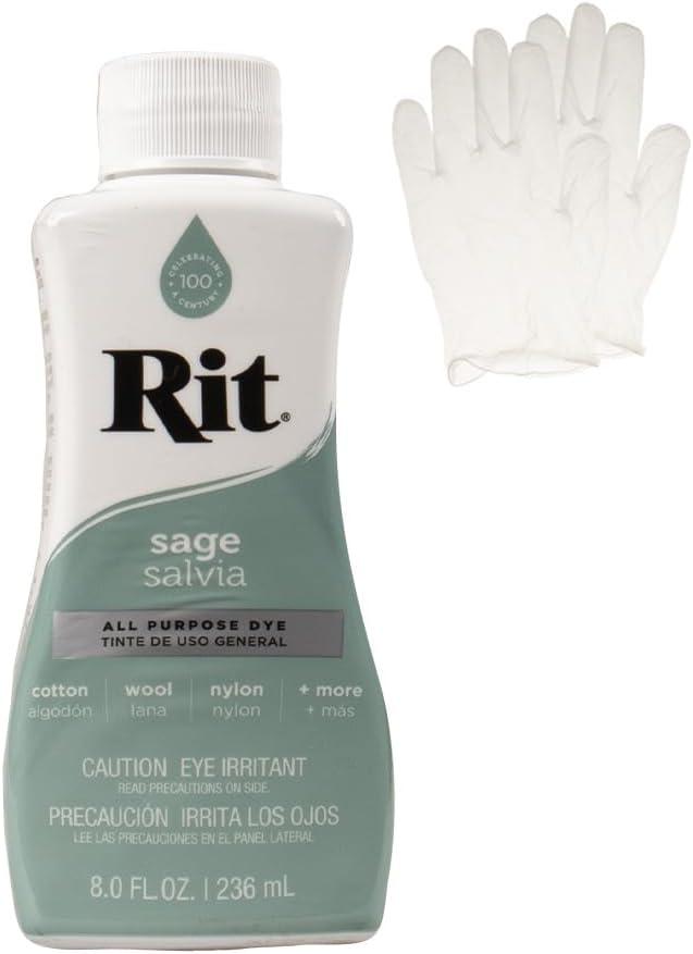 Rit Dye  Liquid Fabric Dye for Crafting, Clothing, and Dcor  8 oz. Bottle  Sage (Gloves Included)