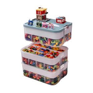 3-Tier Stackable Toy Storage Box with Lid Dividers, Kid Toy Blocks Organizer Container Removable Tray, Plastic Toy Chest Organizer for Baby Nursery Playroom - Toy Blocks Not Included
