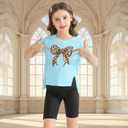 Girls Butterfly Graphic T Shirt Cute Short Sleeve Tees Summer Tops Crewneck Side Slit Shirt 5-14 Years (11-12 Years, Blue)