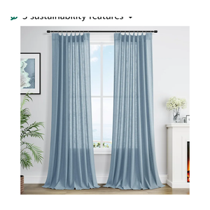 Blue Linen Pleated Curtains 108 Inch Long for Living Room Bedroom 2 Panel Light Filtering Privacy Semi Sheer Window Curtain Modern Farmhouse Coastal Decor Back Tab Clip Rings Drape for Large Window
