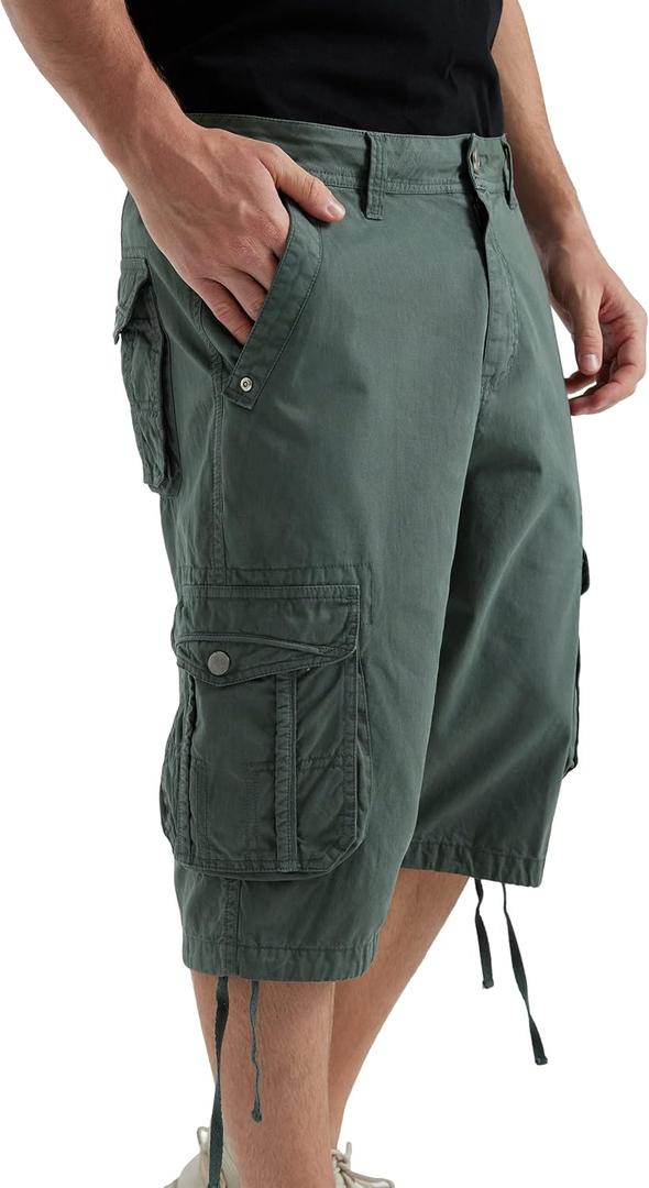 BEST SOUTH Men's Long Cargo Shorts Casual Below Knee 13 Inches Capri Shorts Relaxed Fit with Pockets (38, Light Green)