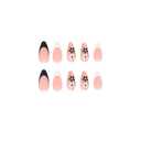 4 x 24 Pcs Press on Nails Short Almond - ZIFANHU Black White French Fake Nails Press ons Nail Art Tip Full Cover Acrylic Pink False Nails with Cute Flower Glod Lines Design Glue on Nails for Women