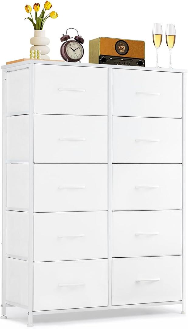 10-Drawer Dresser for Bedroom, Anti-Tip Tall Storage Organizer, 11.8"D x 31.4"W x 45.6"H