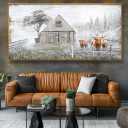 vgrozirh Wall Art Highland Cow Yellow flower Brown Cow Nature Rustic Ranch Canvas Prints Wall Art Farmhouse Wooden Artwork for Bedroom Living Room Office Home Decor 20"x40" Framed Ready to Hang