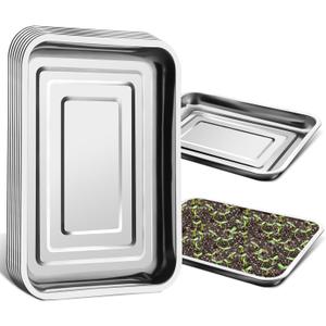 Stainless Metal Trays, Stainless Steel Seed Starter Carry Tray Fit 54 Cell Plug Tray, Nursery Seedling Pots Water Collection Transplantation (11.6 inch15.2 inch, 1.45" Height, 10-Pack)