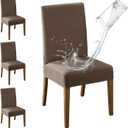 MOSAYT 100% Waterproof Dining Room Chair Covers Set of 4, Super Fit Stretch Jacquard Parson Chairs Slipcovers Removable Washable Chair Seat Protectors for Home, Kitchen, Banquet (Taupe)