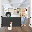 Reinforced 85" Wide Retractable Baby Gates Extra Wide Retractable Dog Gate with Support Rods  Prevent Crawling Under, Indoor Wide Baby Gate Outdoor Retractable Gate, Puppy Gates for The House, Black