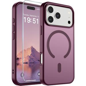 SUPFINE Magnetic for iPhone 17 Pro Max Case (Compatible with MagSafe)(Military Grade Drop Protection) Translucent Matte Shockproof with Anti-Fingerprint Phone Cover,Wine Red