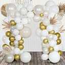 Pearl White Double Stuffed Balloon Arch Kit - Ivory, Cream & Champagne Gold Latex Balloons for Wedding, Bridal Shower, Birthday, Gender Reveal, Boho Party Garland Decor (98 Pcs)