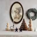 Wheatwin Vintage Christmas Santa Oval Framed Wall Art, Santa Picture Framed Wall Art, Neutral Winter Christmas Tree Wooden Wall Decor for Home Bedroom Living Room 14.5x9 Inch