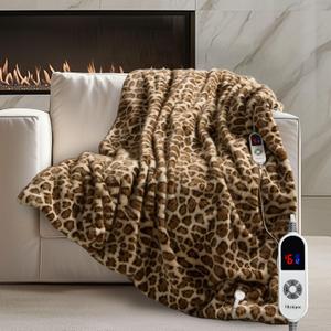 Luxury Faux Fur Heated Blanket Electric Throw - Leopard Print Ultra Soft Thick Warm Heated Blanket, 6 Heating Levels & 12 Hours Auto-Off, ETL Certified, Washable, Luxurious Gifts, 50''x60''