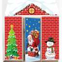4 Pcs 98 Inch Christmas Santa Claus Door Cover Decorations Xmas House Classroom Door Banner Hanging Backdrop Porch Sign for Holiday Classroom Photography Photo Background Home Party Decor